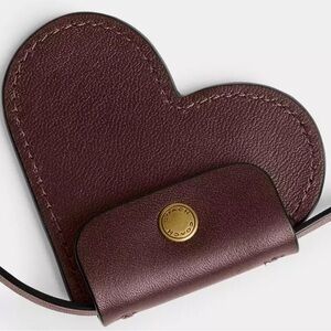 Coach Heart Pouch Lanyard Necklace in Dark Brass/Maple Waxed Smooth Leather NWT